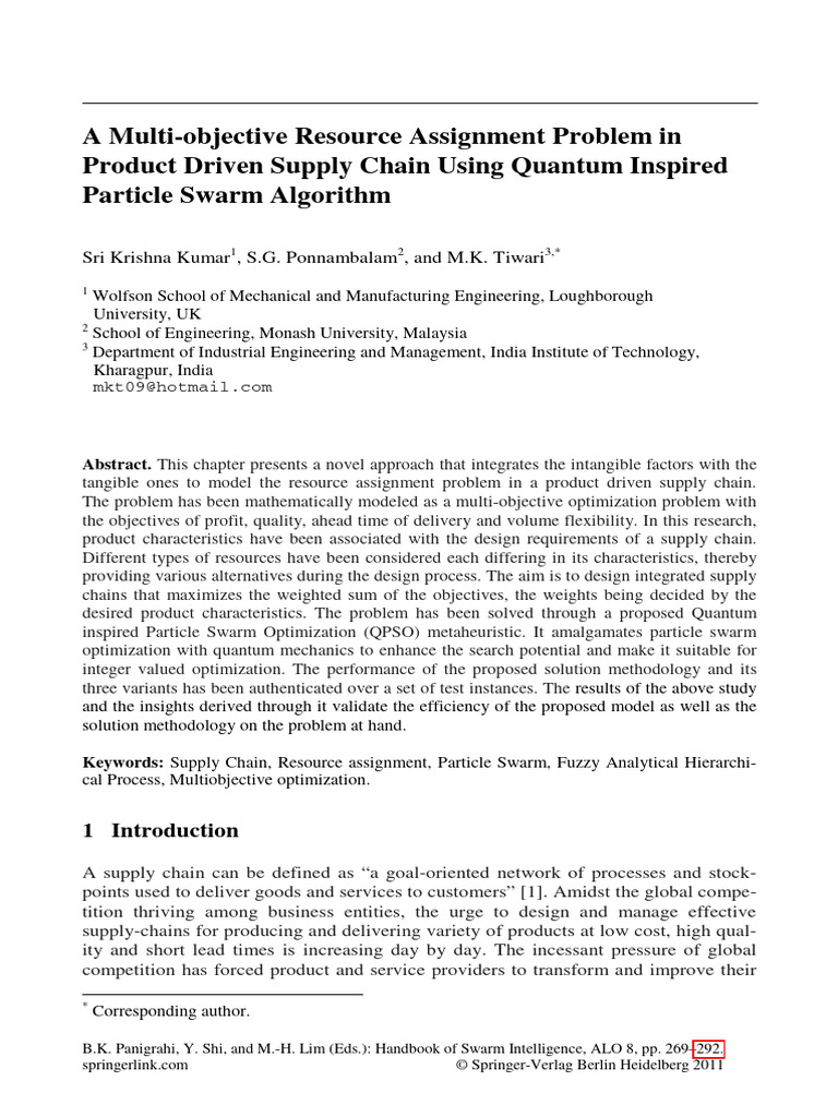 Quantum PSO for Supply Chain Optimization | PDF | Supply Chain ...