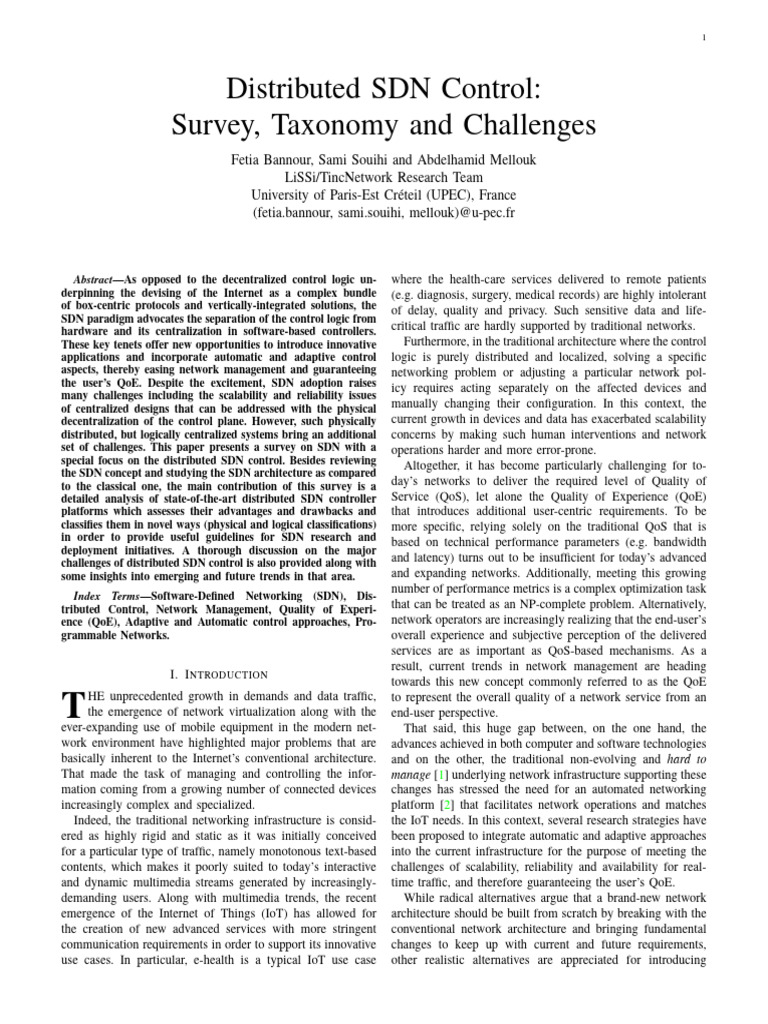 Survey on Distributed SDN Control Challenges | PDF | Computer Network ...