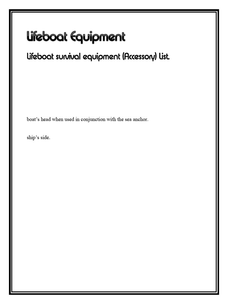 Lifeboat Survival Equipment Checklist | PDF | Oar | Boats