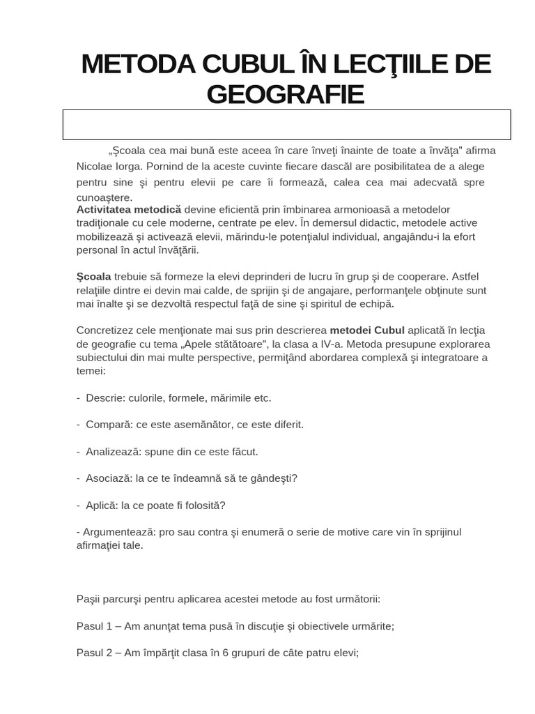 Metoda Cubul În Lecţiile de Geografie | PDF