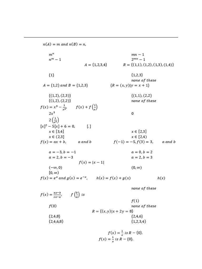 Relations and Functions Chapter Test | PDF | Function (Mathematics ...