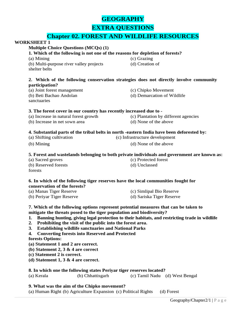 Forest and Wildlife MCQs & FAQs | PDF | Forests | Conservation Biology