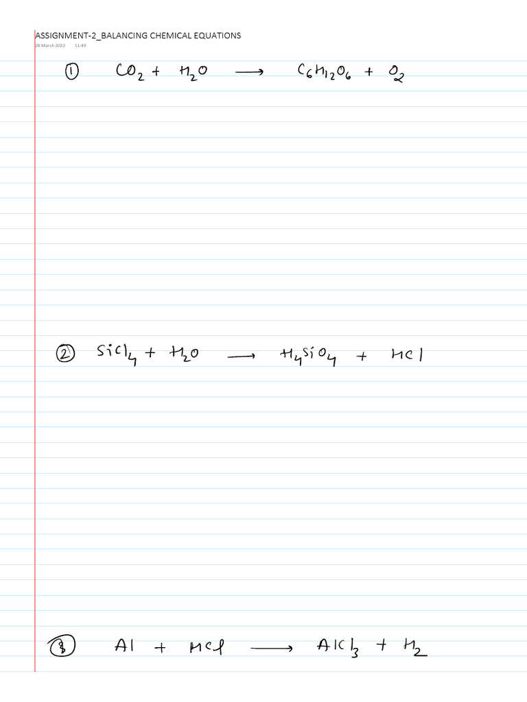 Assignment-2 Balancing Chemical Equations 05.04 | PDF