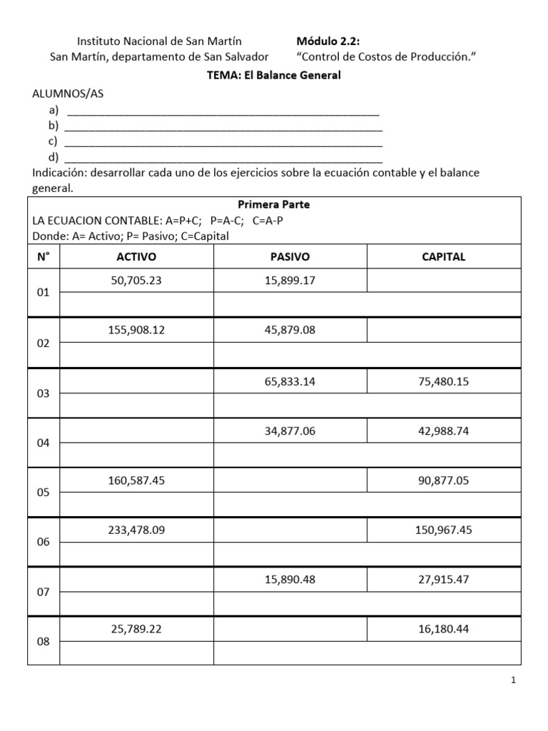 Ejercicios de Balance General y Costos | PDF | Contabilidad | Hoja de ...