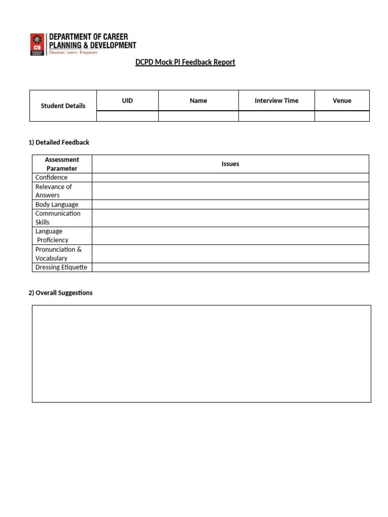DCPD Mock PI Feedback Summary | PDF