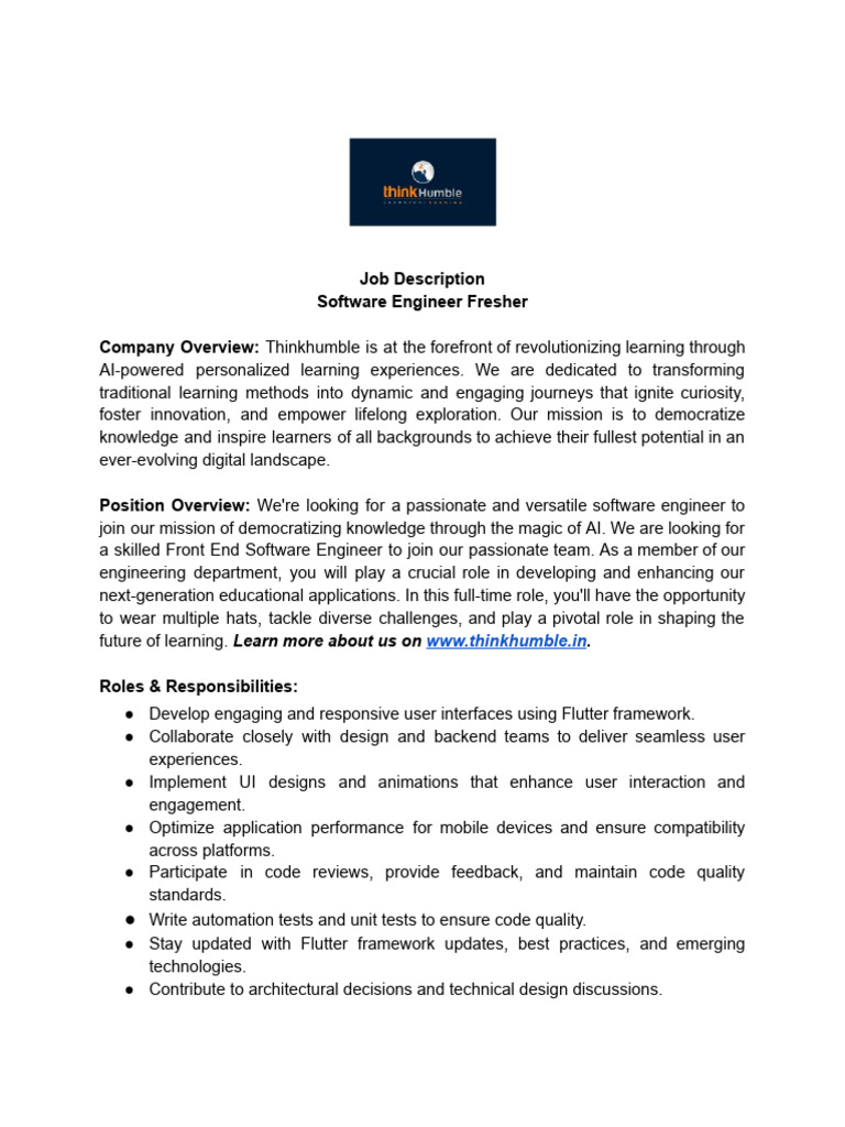 Software Engg Freshers (Front-End) - JD | PDF | User Interface | Software