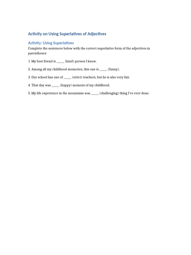 Superlative Adjectives Activity Worksheet | PDF