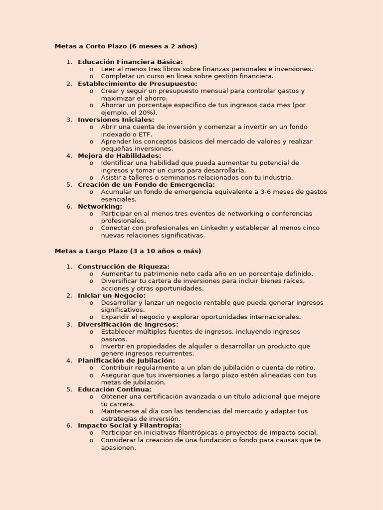 Metas A Corto y Largo Plazo | PDF | Inversiones | Presupuesto