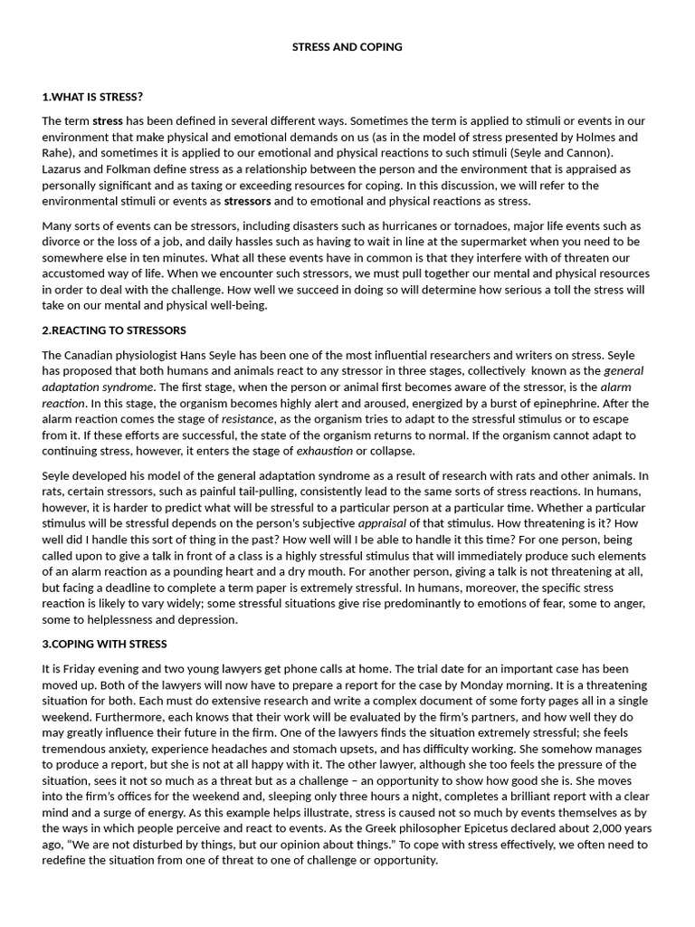 Understanding Stress and Coping Mechanisms | PDF | Stress (Biology ...