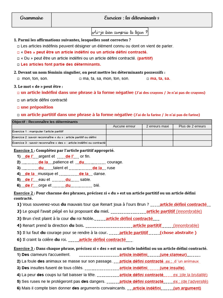 Exercices sur les déterminants en grammaire | PDF | Linguistique ...