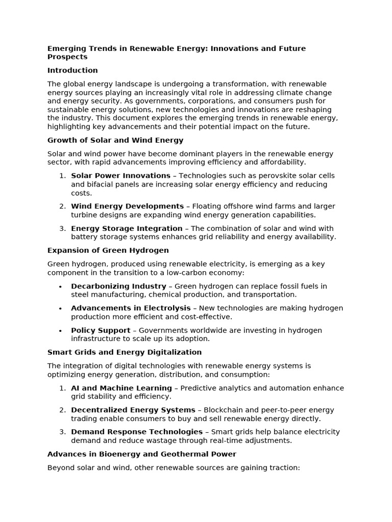 Trends in Renewable Energy Innovations | PDF | Renewable Energy | Wind ...