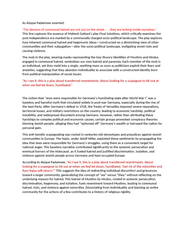 Notes On Final Solutions | PDF | Identity (Social Science) | Mask