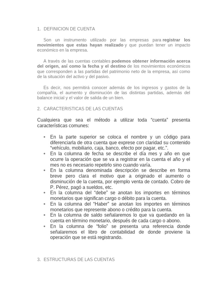 Definición y características de cuentas contables | PDF | Contabilidad ...