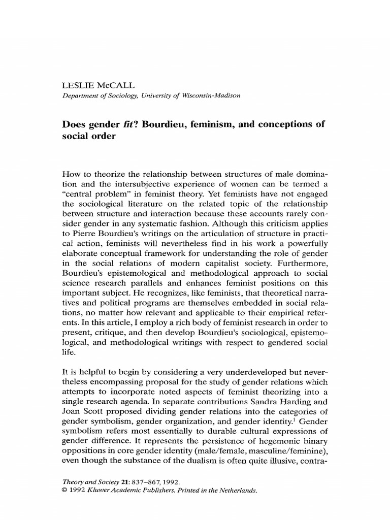 Bourdieu, Feminism, and Gender Relations | PDF | Gender | Gender Studies