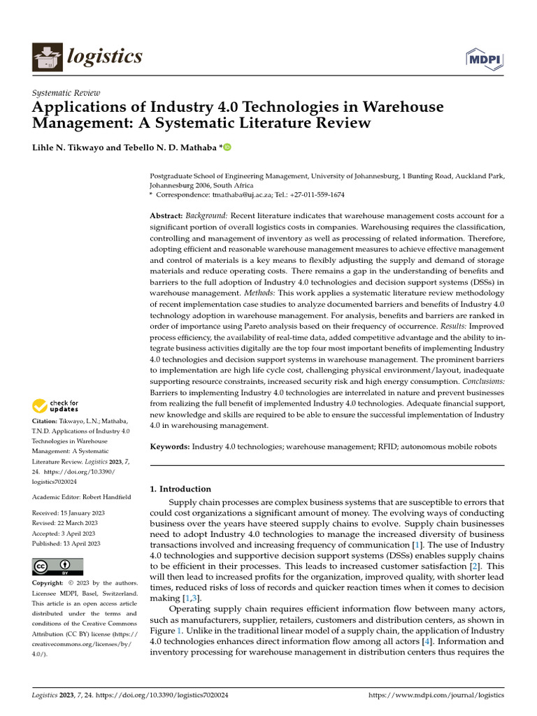 Applications of Industry 40 Technologies in Wareho | PDF | Internet Of ...