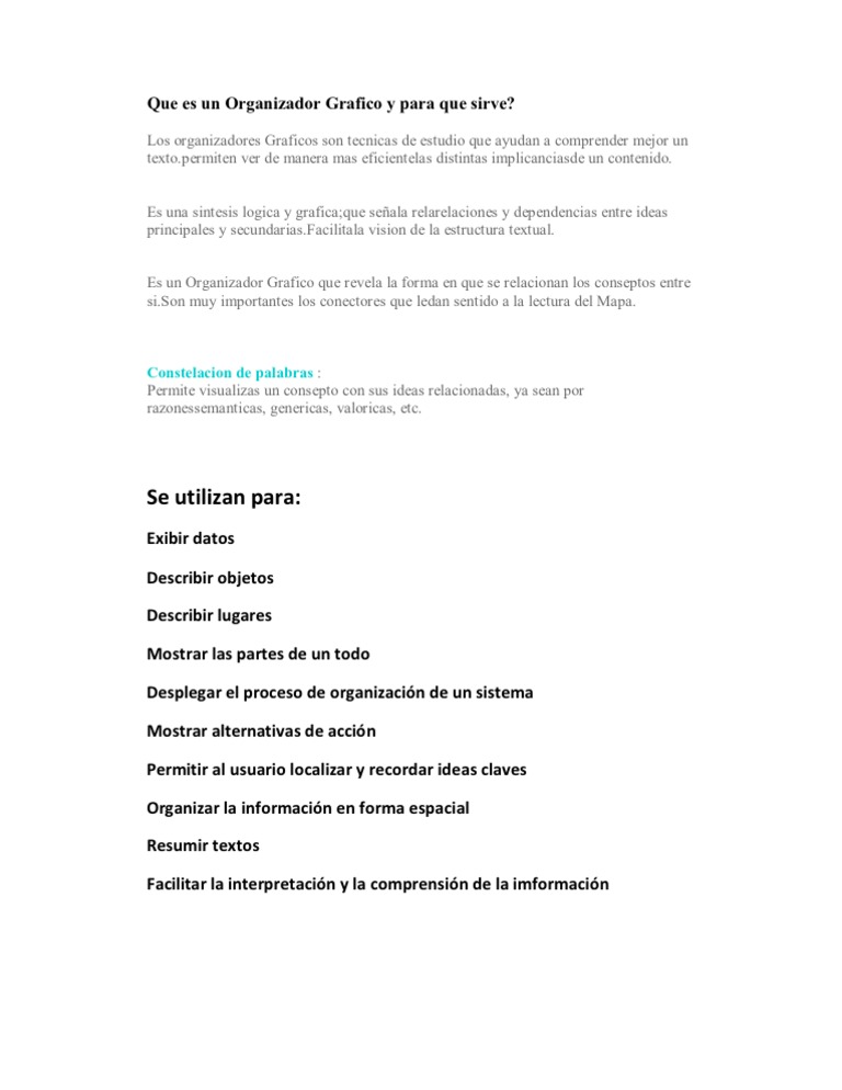 Que Es Un Organizador Grafico y Para Que Sirve Llllllll