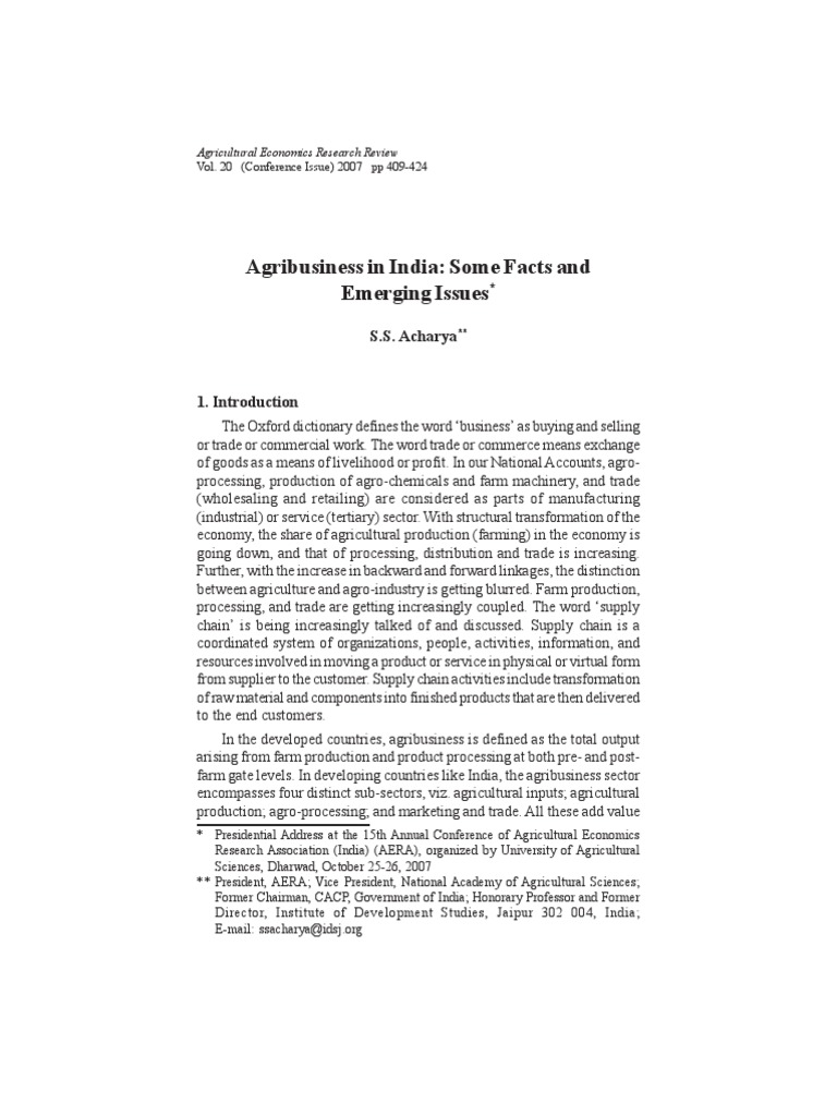 Agribusiness in India: Some Facts and Emerging Issues | PDF