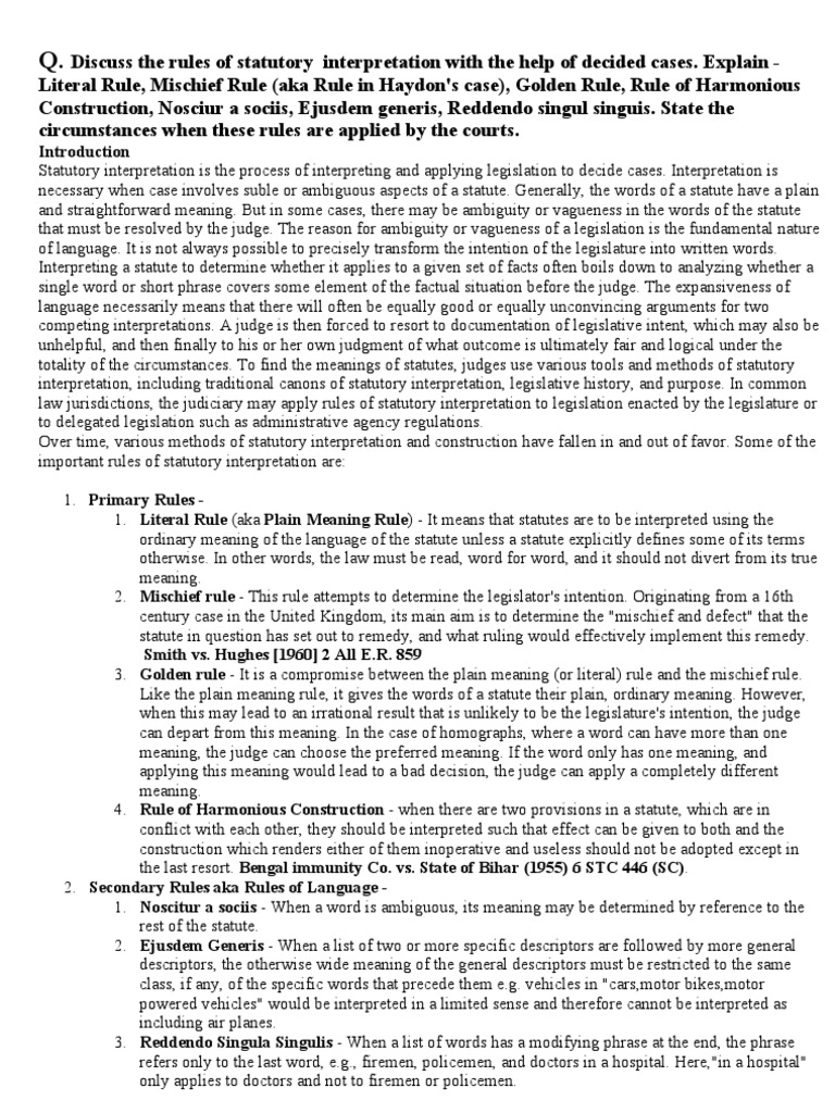 Statutory Interpretation Rules Explained | PDF | Plain Meaning Rule ...