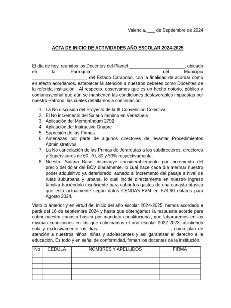 Acta Inicio de Clases 2023 | PDF