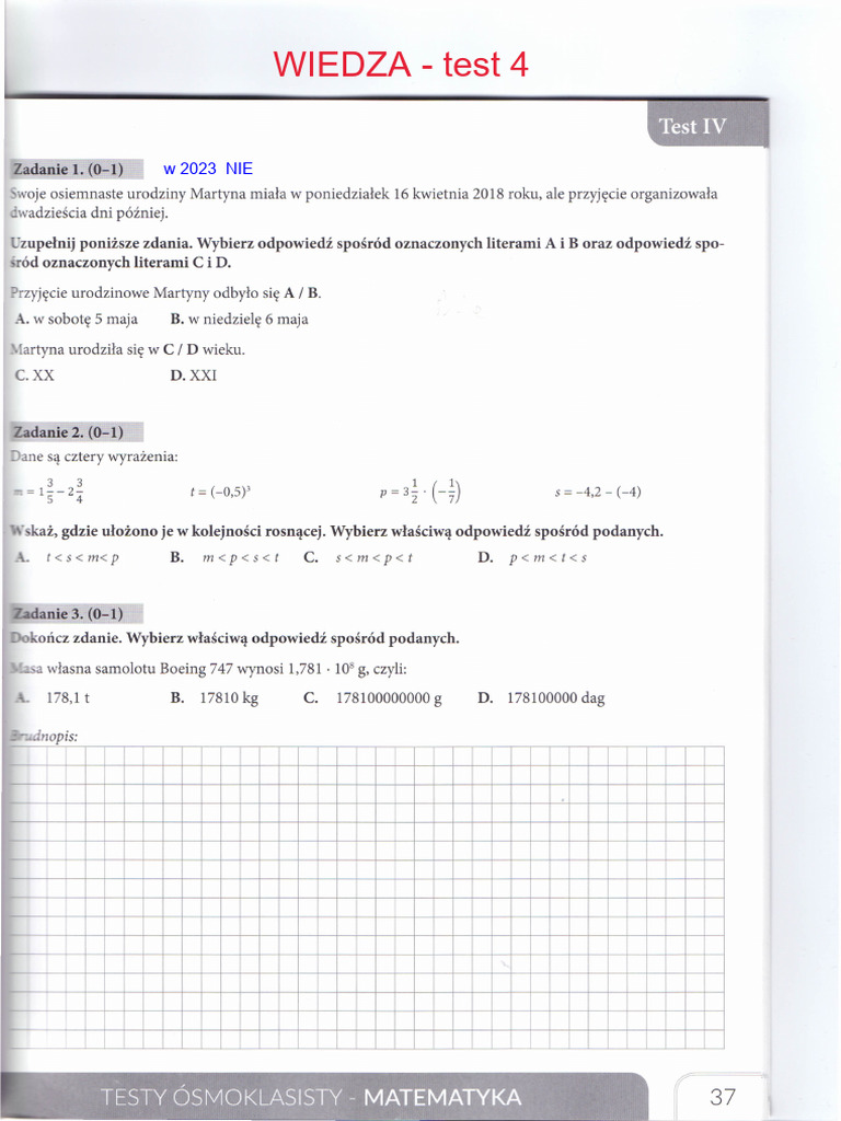 WIEDZA Test 4 Z Odp | PDF