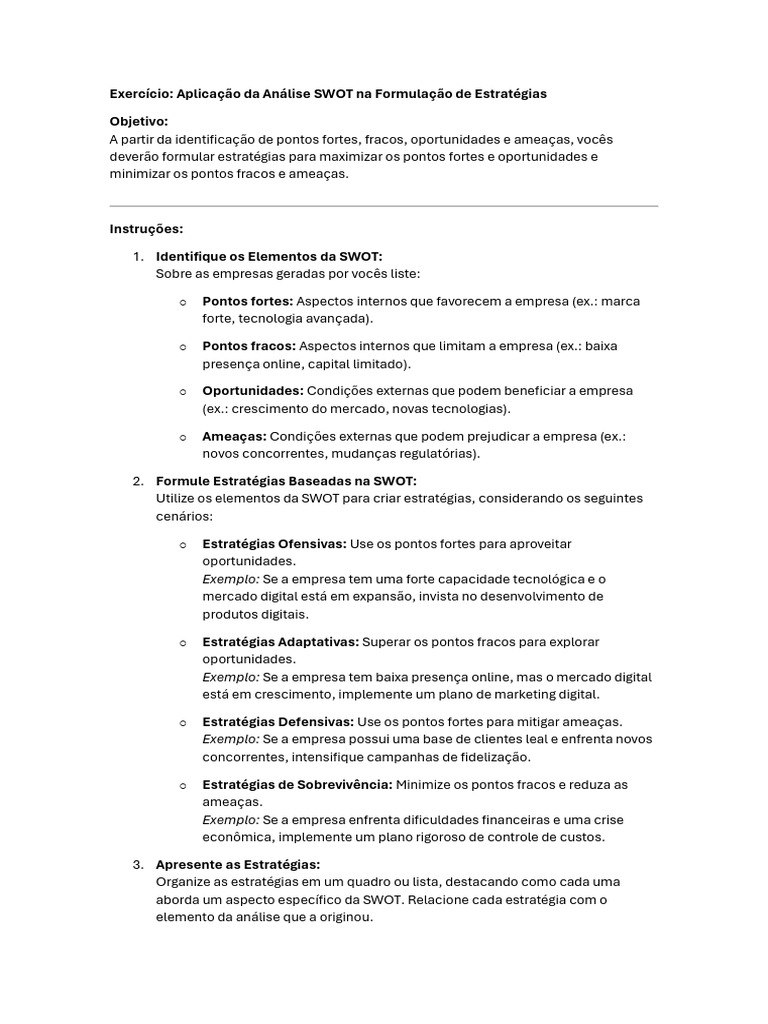 Exercicio3 Swot Planejamento Estrategico | PDF