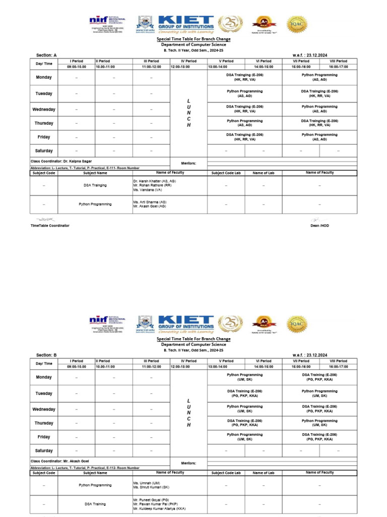 Second Week Time Table Wef 23.12.2024 | PDF