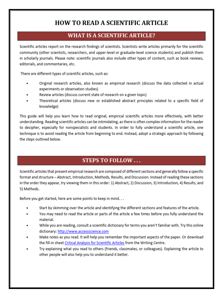 Howto Reada Scientific Article Pdf Experiment Abstract Summary