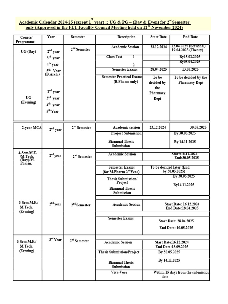 Academic Calendar 2024 25 | PDF | Academic Term | Thesis