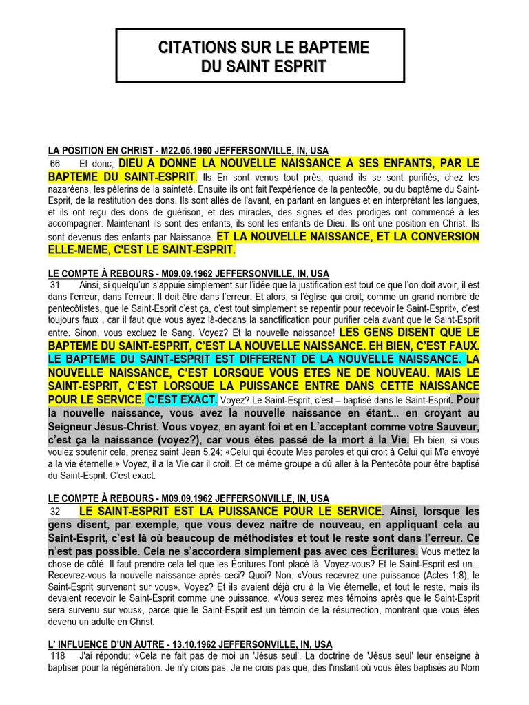 Citations sur le Baptême du Saint-Esprit | PDF | Baptisme | Saint-Esprit