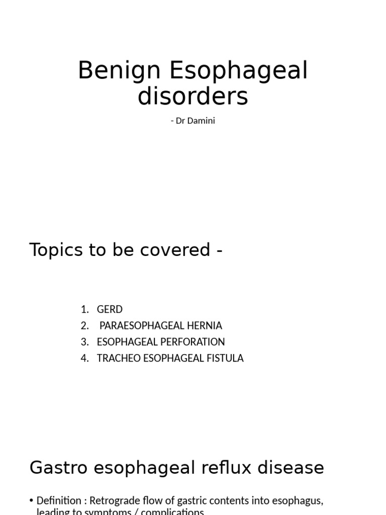 Benign Esophageal Disorders Overview | PDF | Gastroesophageal Reflux ...