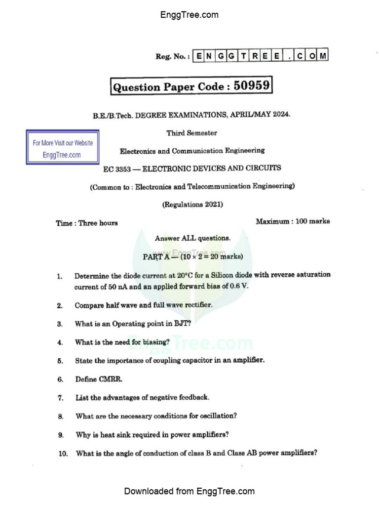 EC3353 Electronic Devices and Circuits Apr May 2024 Question Paper ...