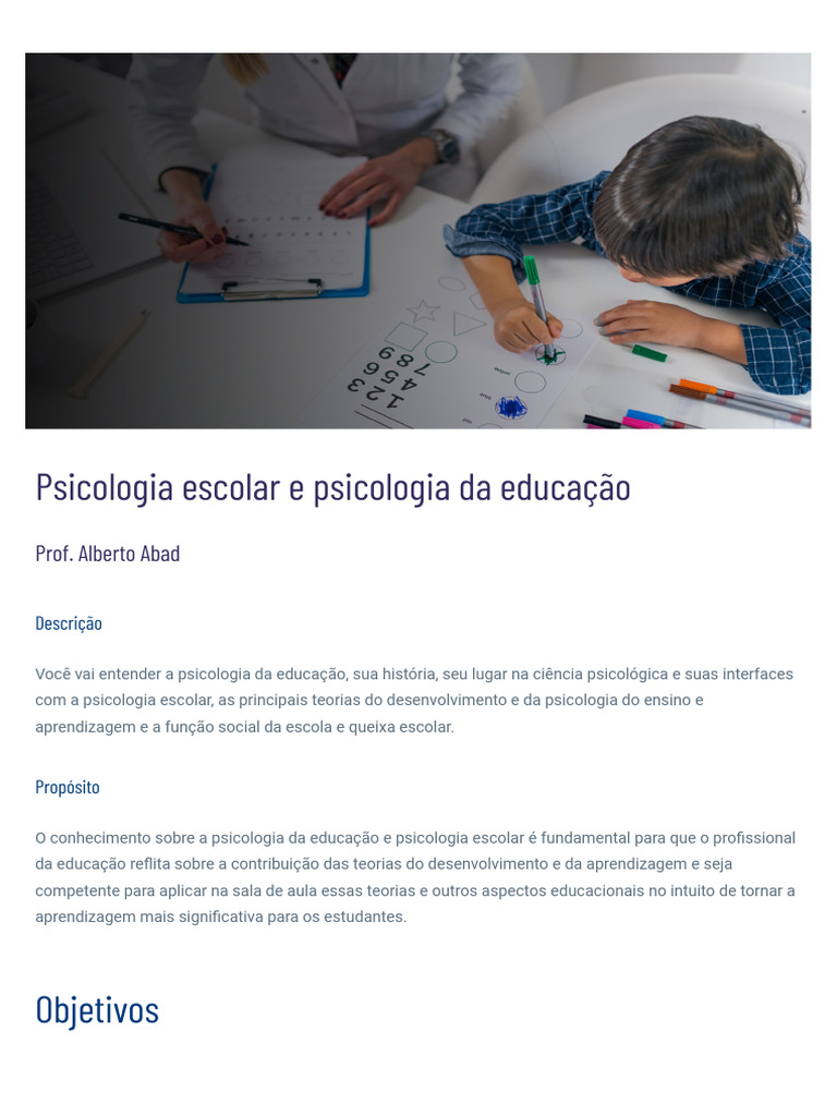 Psicologia da Educação e Escolar: Fundamentos | PDF | Psicologia ...