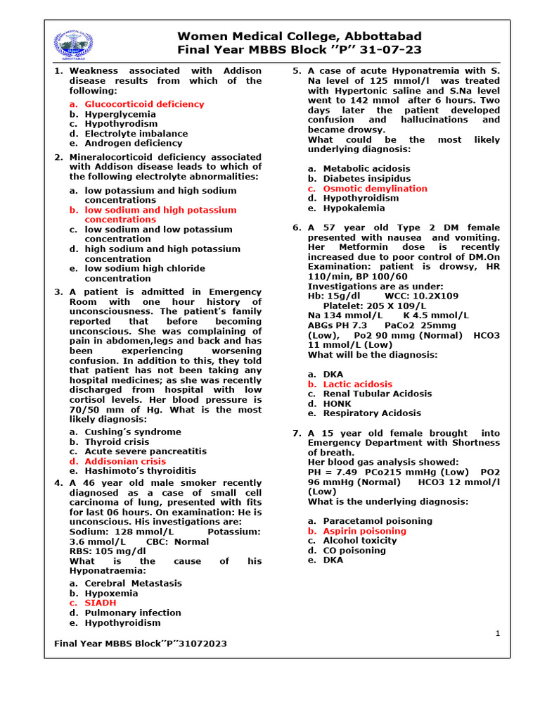 Final Year MBBS Block''P''31072023 | PDF | Hyperthyroidism | Kidney