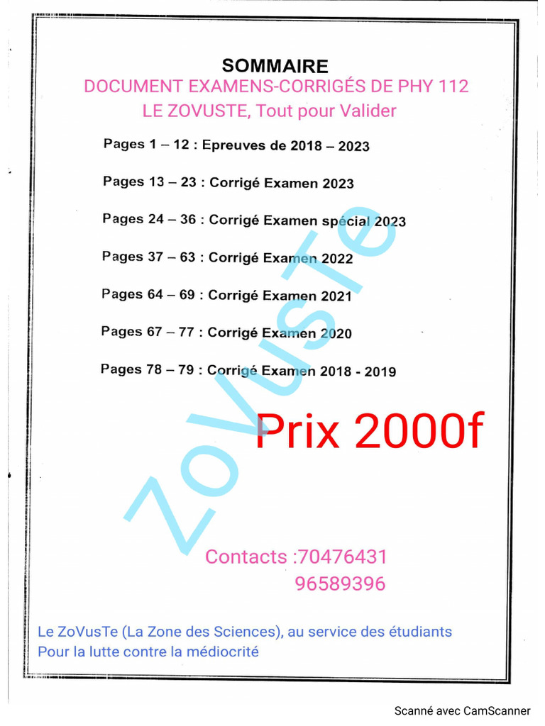 Epreuves de PHY 112 | PDF