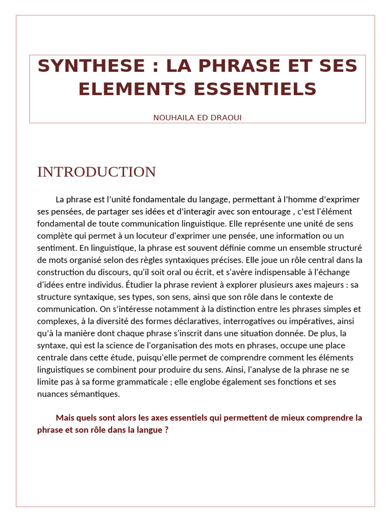 Structure et Rôle de la Phrase | PDF | Phrase | Sémantique
