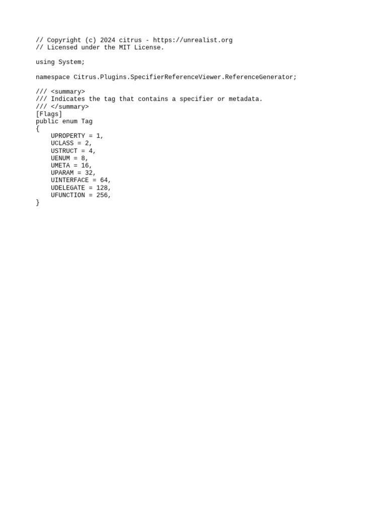 Enum for Unreal Specifier Tags | PDF