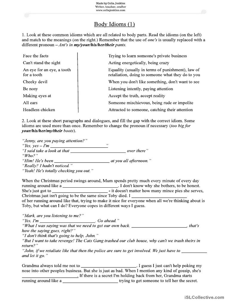 Body Idioms Practice 1 Student's | PDF