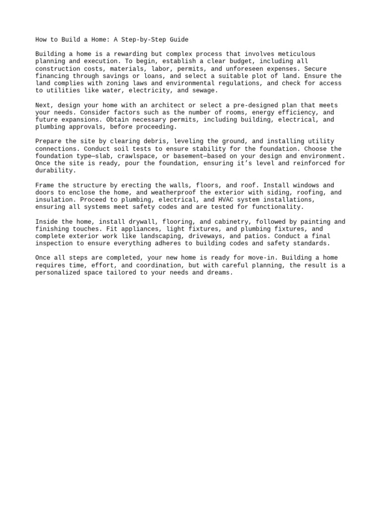 Step-by-Step Home Building Guide | PDF