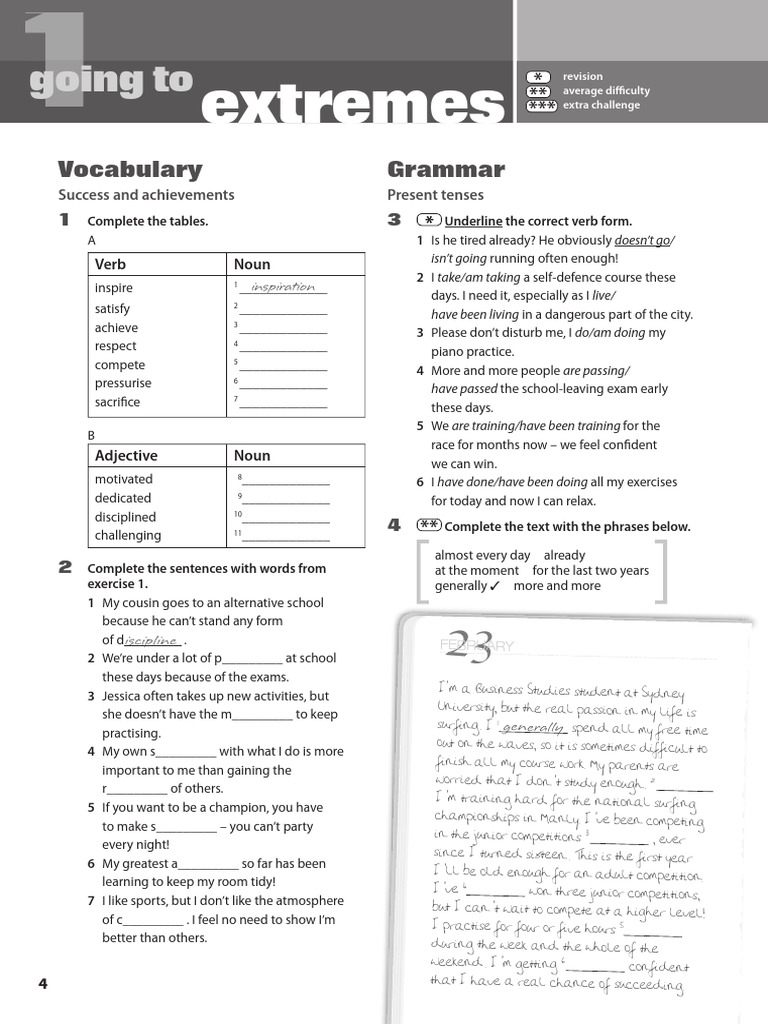 Vocabulary and Grammar Exercises Guide | PDF | Grammar | Linguistics
