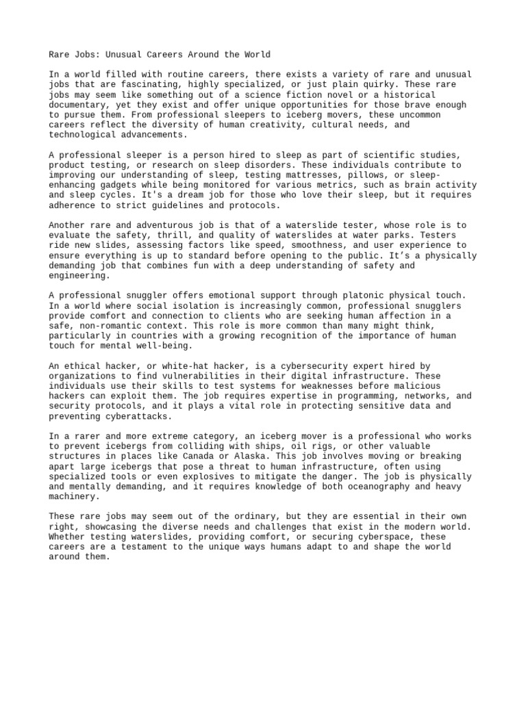 Rare and Unusual Careers Explored | PDF | Sleep | Computer Security