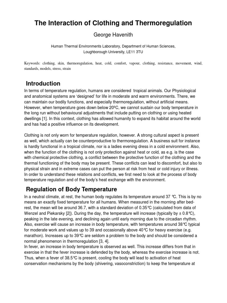 Clothing & Thermoregulation Interaction by Havenith PDF