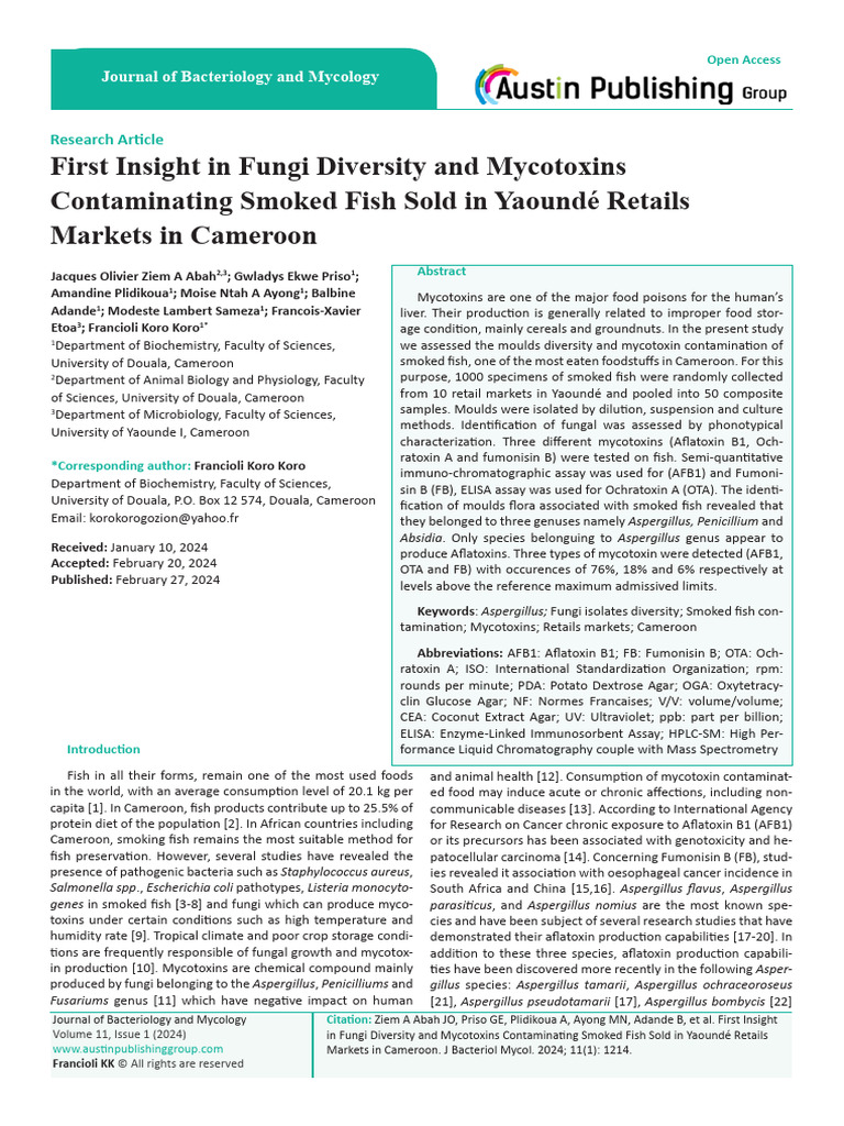 Fungi Diversity and Mycotoxins in Smoked Fish | PDF | Aspergillus ...