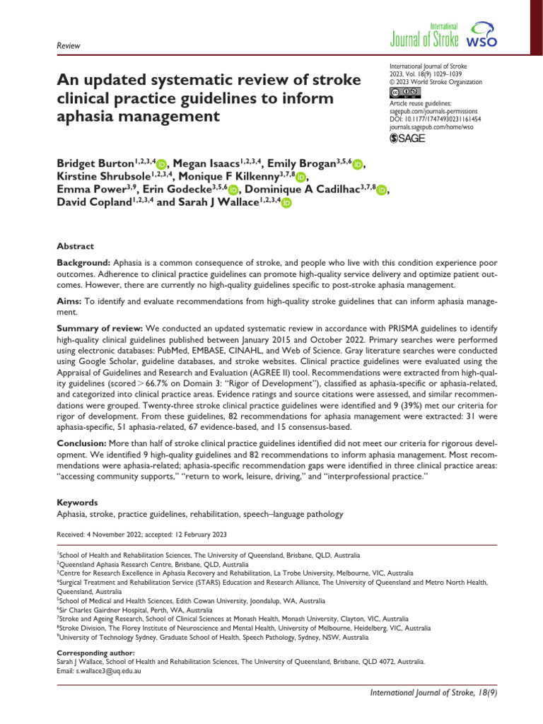 An Updated Systematic Review of Stroke | PDF | Aphasia | Systematic Review