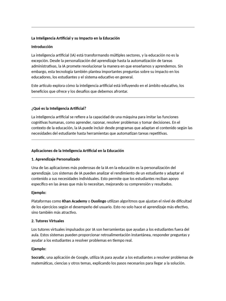 Impacto de la IA en la Educación | PDF | Inteligencia artificial ...