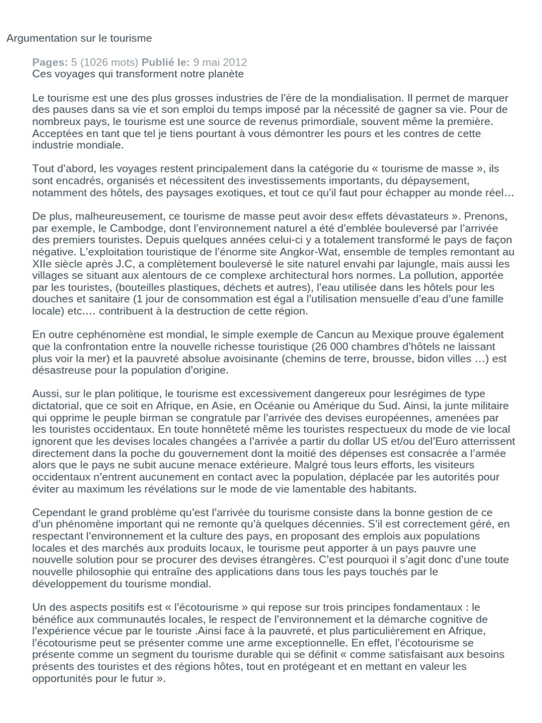 Impact du tourisme sur l'environnement | PDF | Tourisme | Économie
