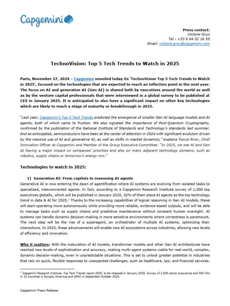 11 - 27 - Capgemini Top 5 Tech Trends 2025 Press Release | PDF ...