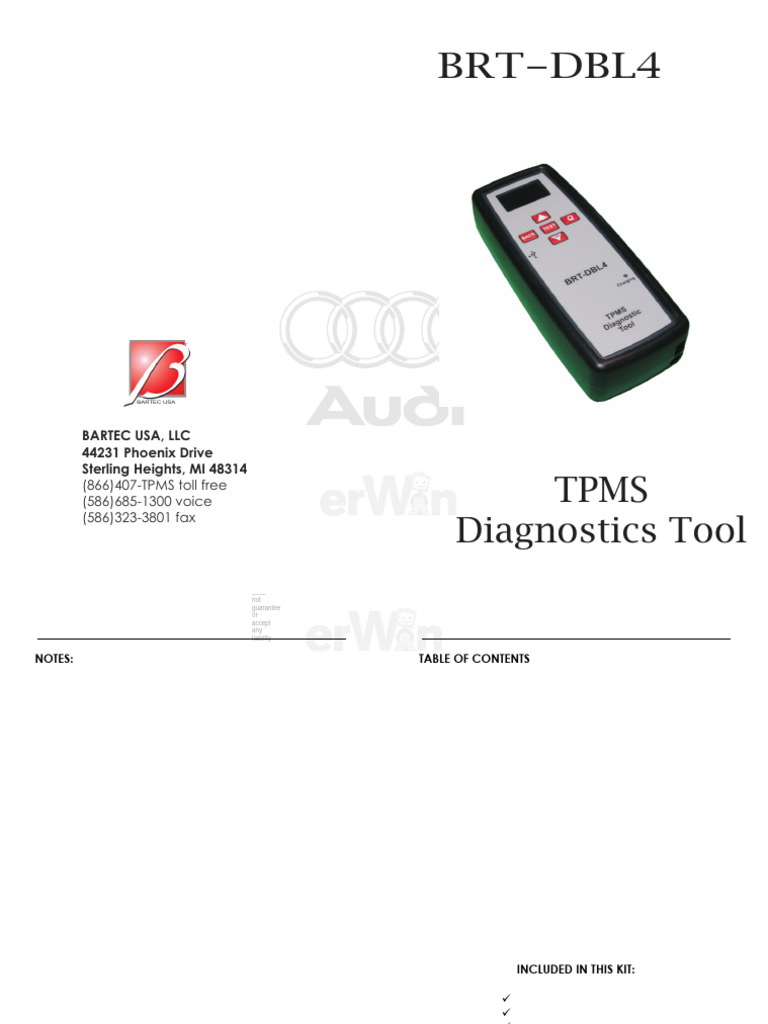BRT DBL4 TPMS Diagnostics Tool User Guide | PDF | Usb | Electromagnetic ...