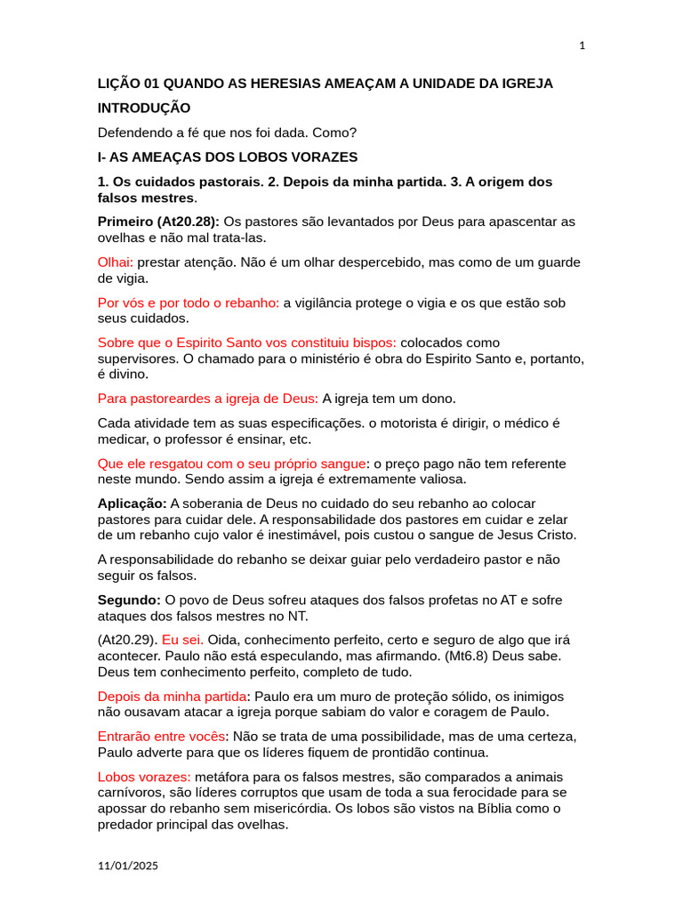 Liçao 01 Quando As Heresias Ameaçam A Unidade Da Igreja | PDF ...