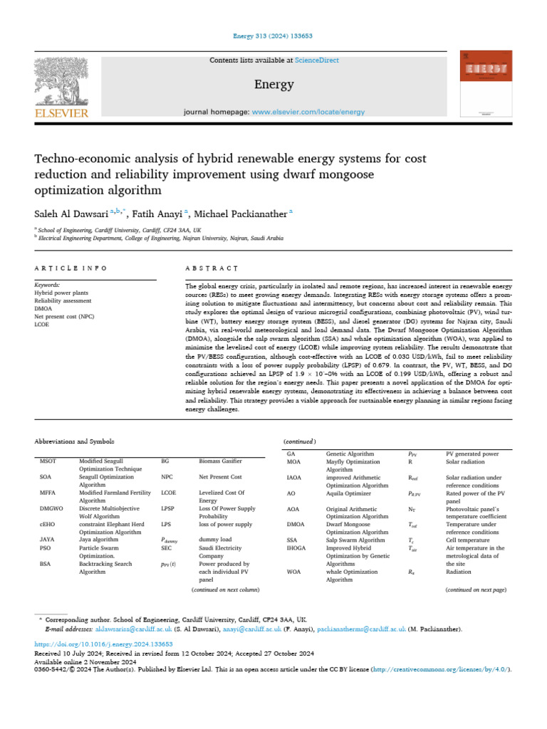Techno Economic Analysis of Hybrid Renewable Energy Systems For Cost ...