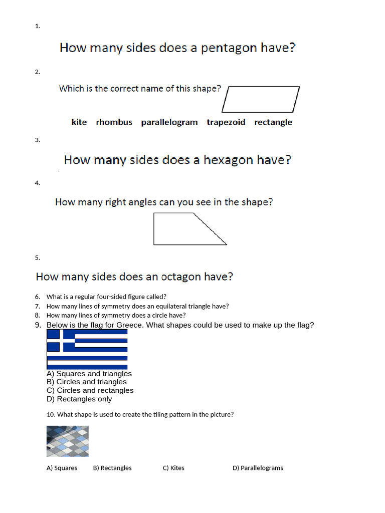 Geometry Questions and Shapes Quiz | PDF